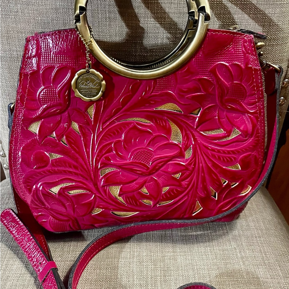 Patricia Nash Fuchsia Tooled Leather crossbody tote